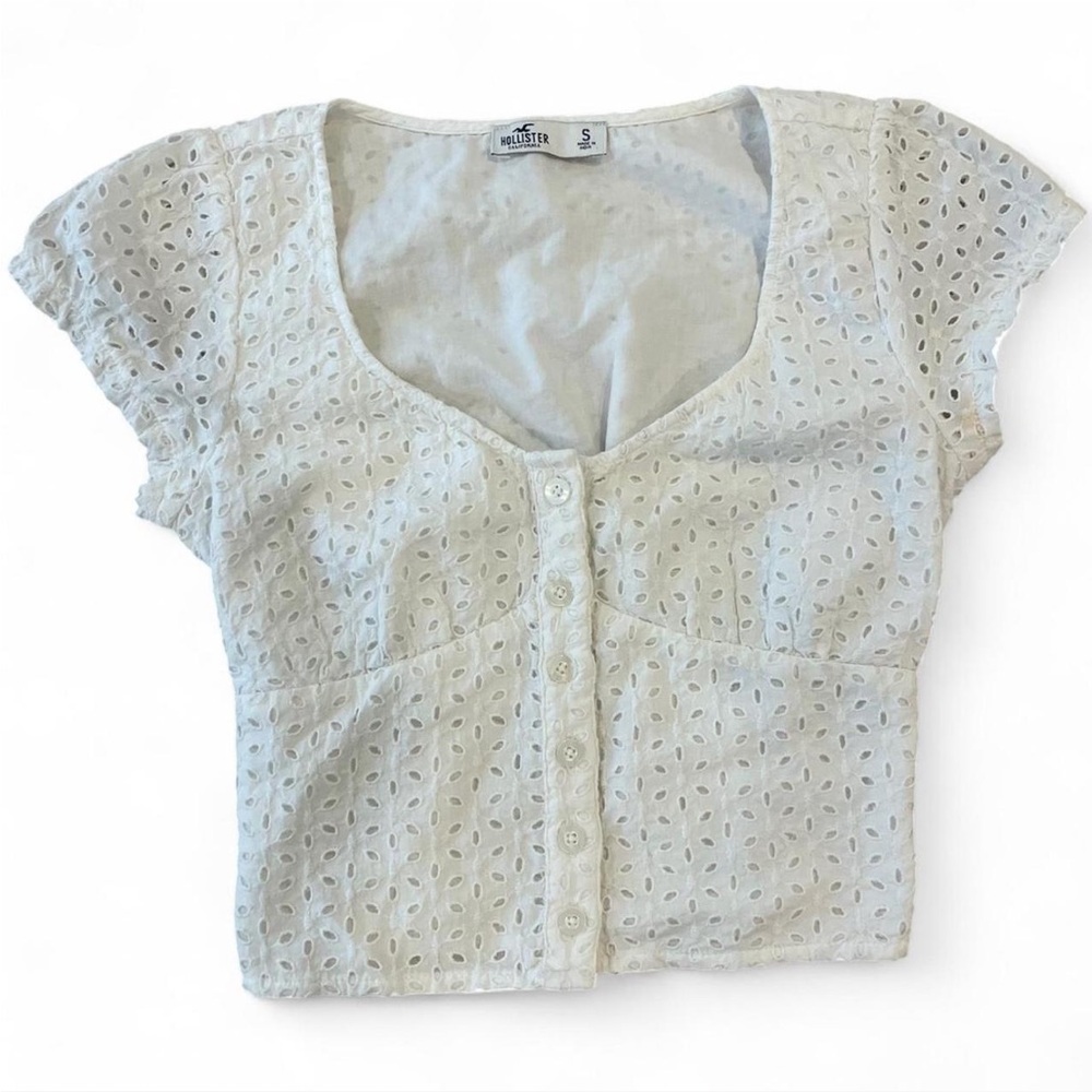 Hollister White Puff Sleeve Crop Blouse